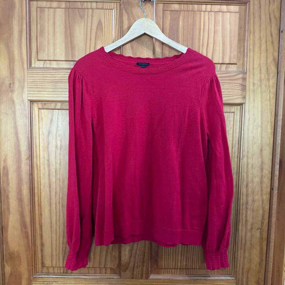 Talbots Women's Red Crewneck Long Sleeve Sweater with lace trim Size L